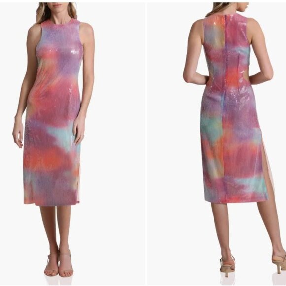 💖 Avec Les Filles Pink Sequin Midi Dress – Size 10 ✨ - Picture 1 of 10